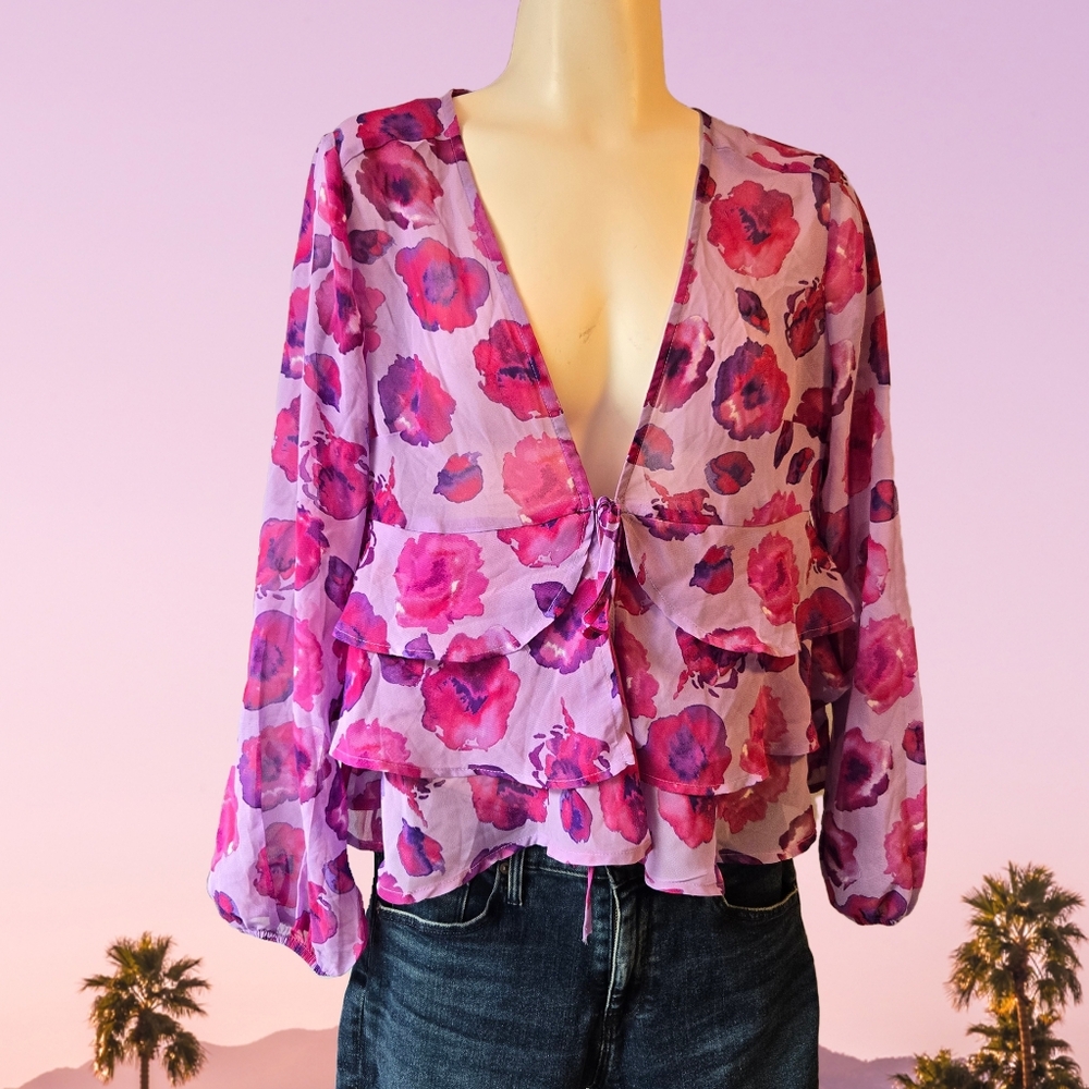 Flowery front Tie shirt - Size XS